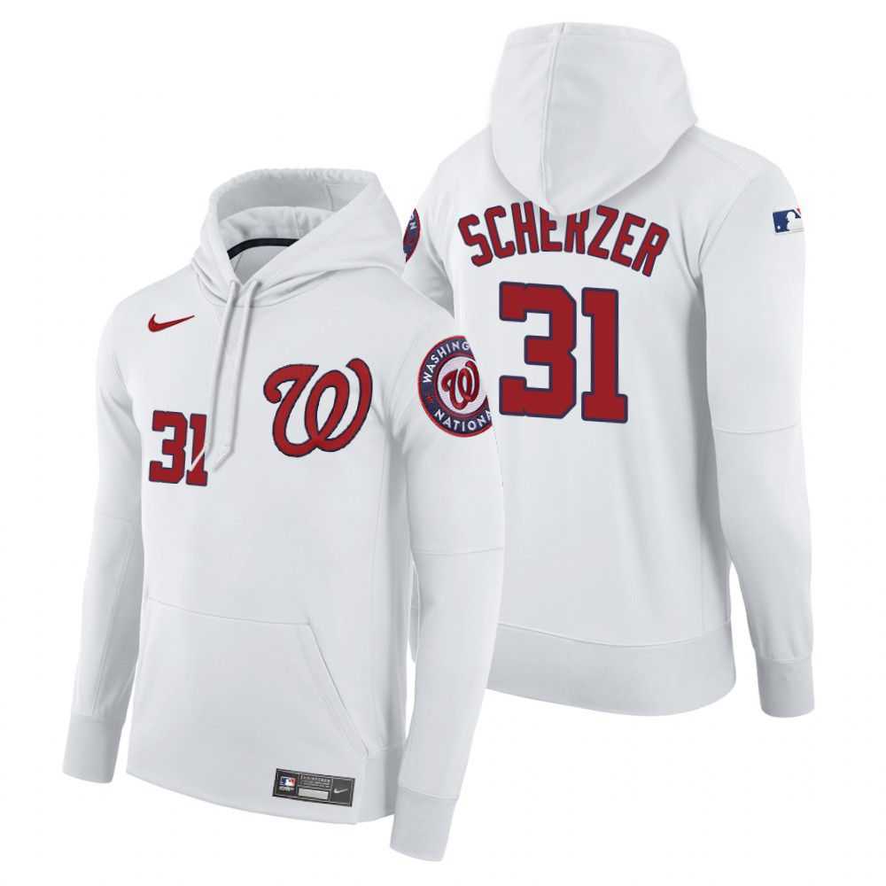 Men Washington Nationals 31 Scherzer white home hoodie 2021 MLB Nike Jerseys